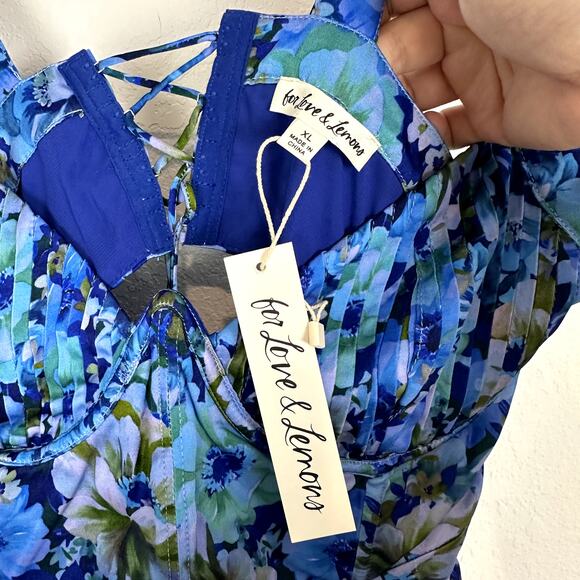 NWT For Love & Lemons Astor Midi Dress in Blue Size XL - Picture 4 of 7